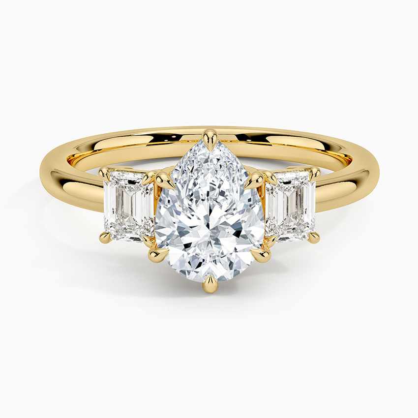 Rhiannon Emerald Cut Three Stone Diamond Ring (1/2 ct. tw.) Yellow Gold 18k Pear Engagement Ring
