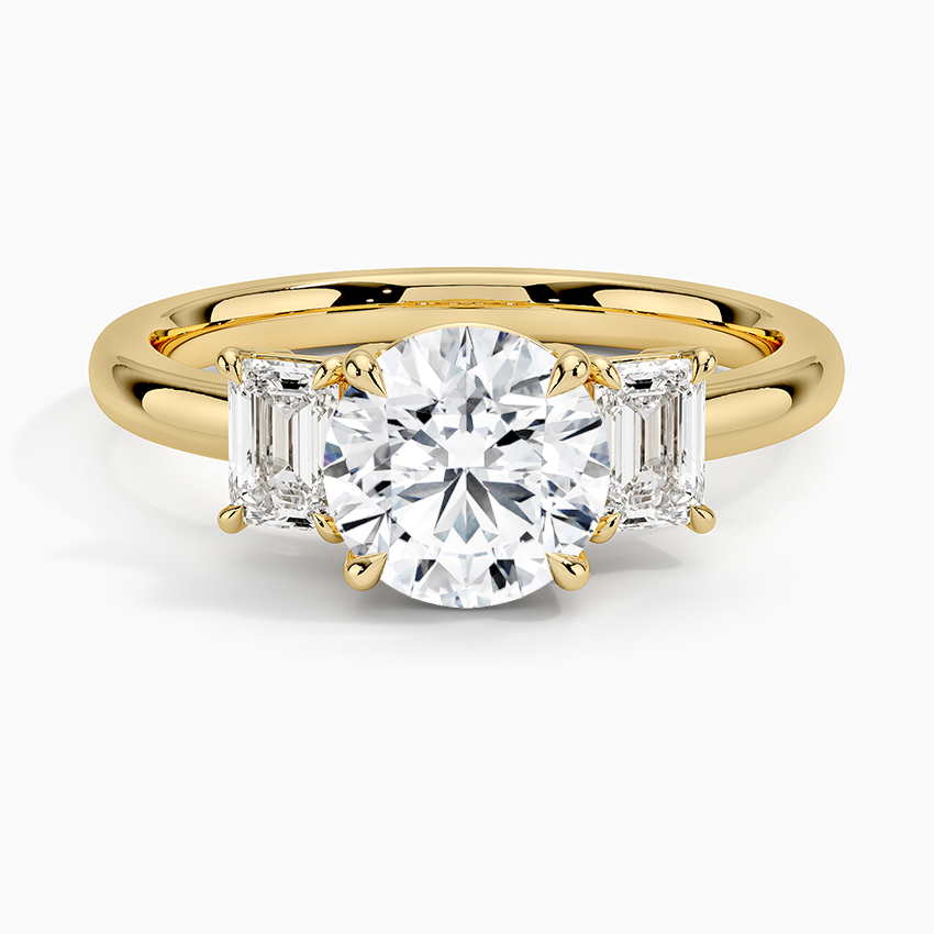 Rhiannon Emerald Cut Three Stone Diamond Ring (1/2 ct. tw.) Yellow Gold 18k Round Engagement Ring