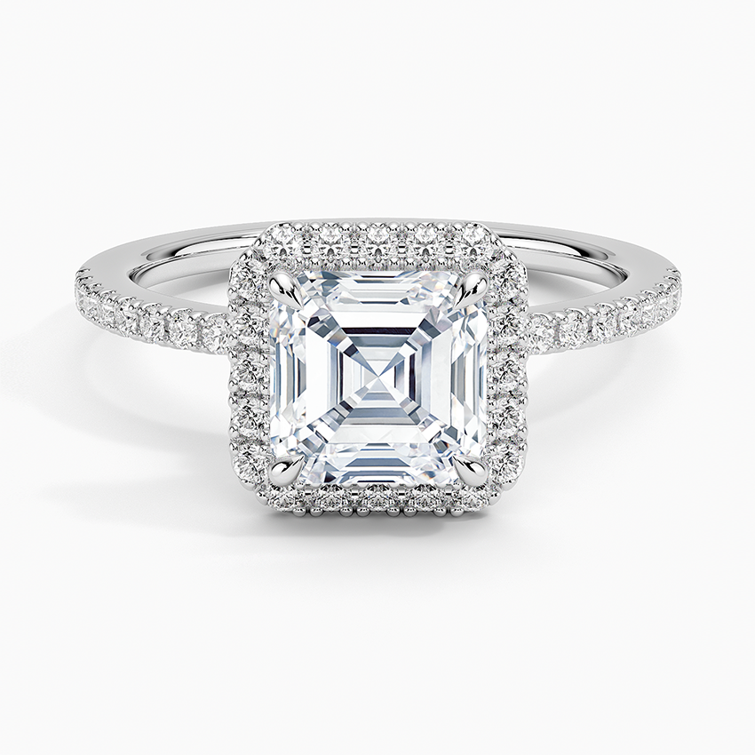 Waverly Hidden Halo Diamond Ring Platinum Asscher Engagement Ring