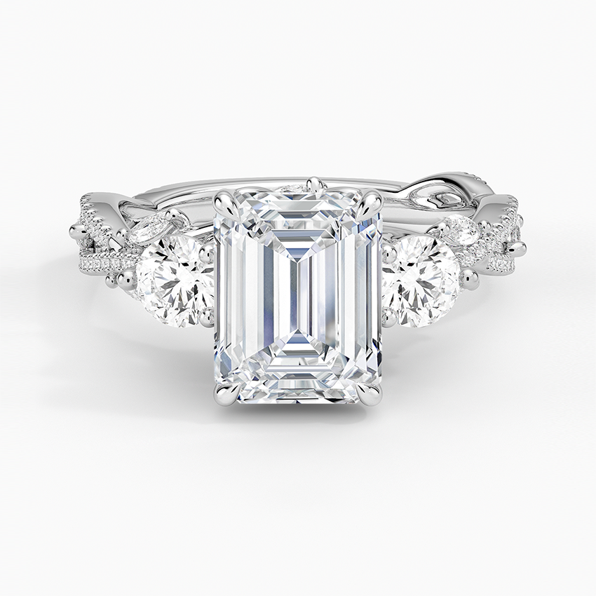 Luxe Secret Garden Three Stone Diamond Ring (1 ct. tw.) Platinum Emerald Engagement Ring