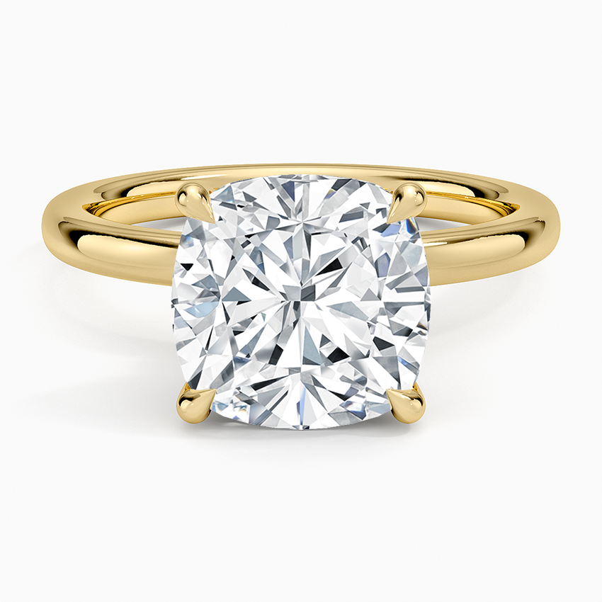 Secret Halo 2mm Diamond Ring Yellow Gold 18k Cushion Engagement Ring