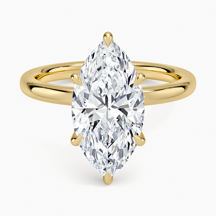Secret Halo 2mm Diamond Ring Yellow Gold 18k Marquise Engagement Ring