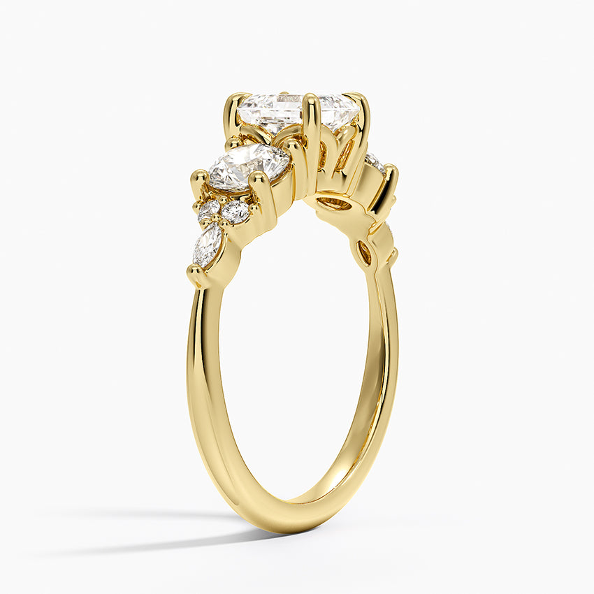 Luxe Nadia Three Stone Diamond Ring Yellow Gold 18k Asscher Engagement Ring