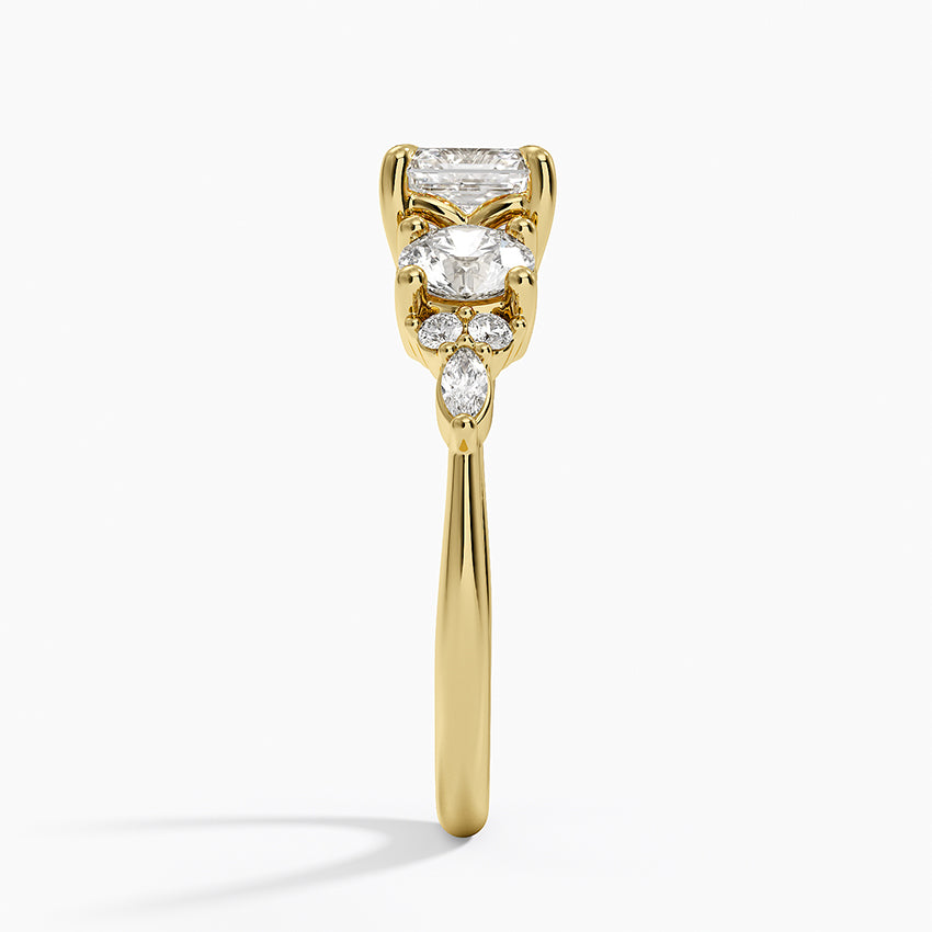 Luxe Nadia Three Stone Diamond Ring Yellow Gold 18k Asscher Engagement Ring