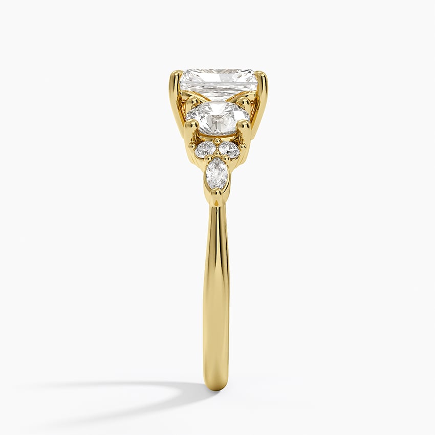 Luxe Nadia Three Stone Diamond Ring Yellow Gold 18k Radiant Engagement Ring