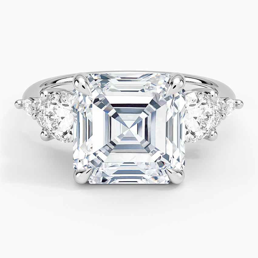 Luxe Nadia Three Stone Diamond Ring Platinum Asscher Engagement Ring