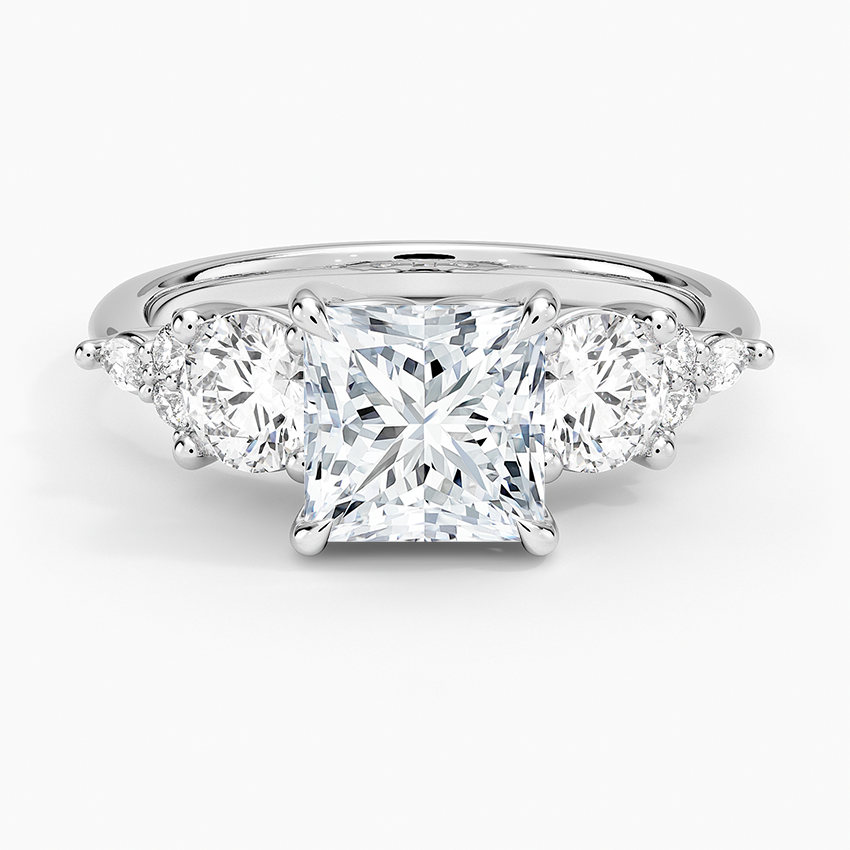 Luxe Nadia Three Stone Diamond Ring Platinum Princess Engagement Ring