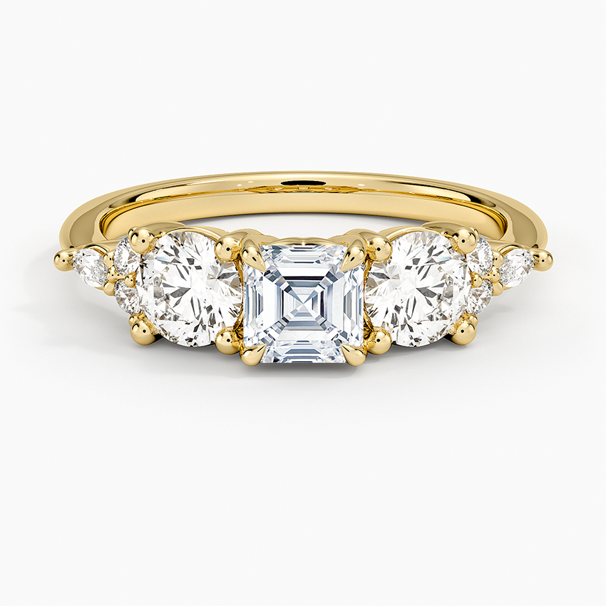 Luxe Nadia Three Stone Diamond Ring Yellow Gold 18k Asscher Engagement Ring