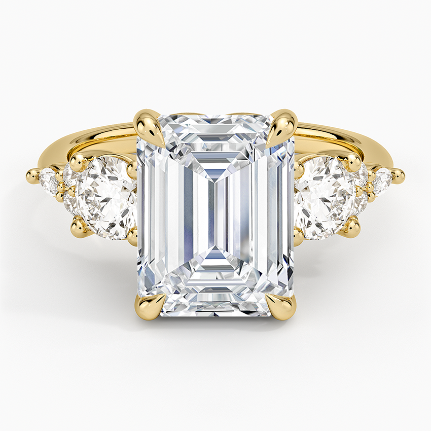 Luxe Nadia Three Stone Diamond Ring Yellow Gold 18k Emerald Engagement Ring