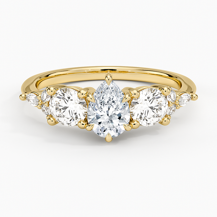 Luxe Nadia Three Stone Diamond Ring Yellow Gold 18k Pear Engagement Ring