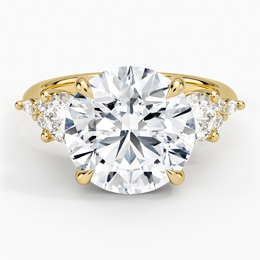 Luxe Nadia Three Stone Diamond Ring Yellow Gold 18k Round Engagement Ring