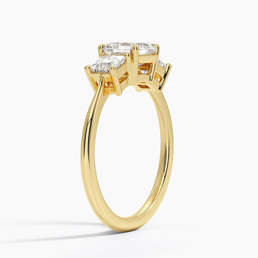 Princess Cut Three Stone Diamond Ring Yellow Gold 18k Asscher Engagement Ring