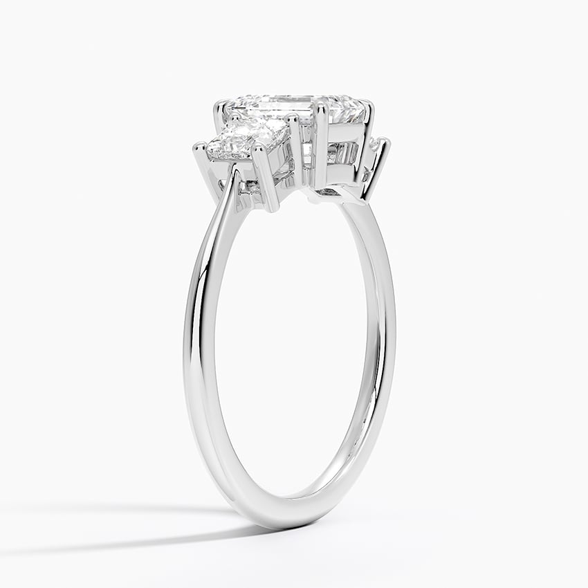 Princess Cut Three Stone Diamond Ring Platinum Emerald Engagement Ring