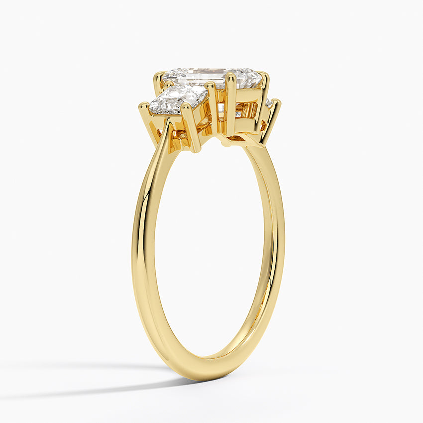 Princess Cut Three Stone Diamond Ring Yellow Gold 18k Emerald Engagement Ring