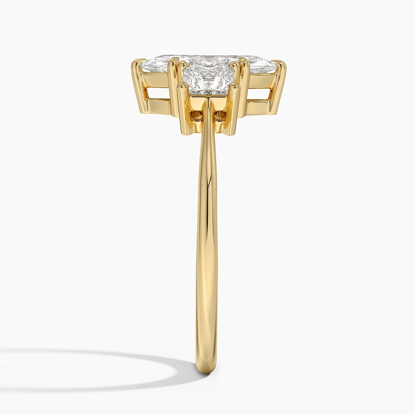Princess Cut Three Stone Diamond Ring Yellow Gold 18k Marquise Engagement Ring