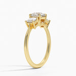 Princess Cut Three Stone Diamond Ring Yellow Gold 18k Round Engagement Ring