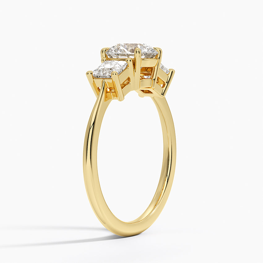 Princess Cut Three Stone Diamond Ring Yellow Gold 18k Round Engagement Ring