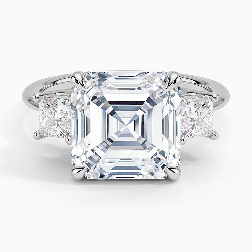 Princess Cut Three Stone Diamond Ring Platinum Asscher Engagement Ring
