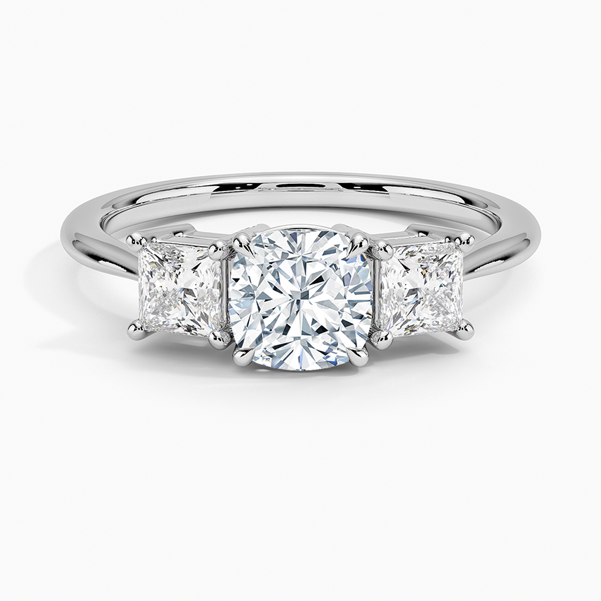 Princess Cut Three Stone Diamond Ring Platinum Cushion Engagement Ring