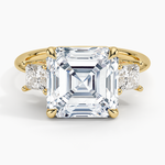 Princess Cut Three Stone Diamond Ring Yellow Gold 18k Asscher Engagement Ring