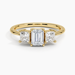 Princess Cut Three Stone Diamond Ring Yellow Gold 18k Emerald Engagement Ring