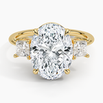 Princess Cut Three Stone Diamond Ring Yellow Gold 18k Oval Engagement Ring