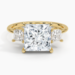 Princess Cut Three Stone Diamond Ring Yellow Gold 18k Princess Engagement Ring