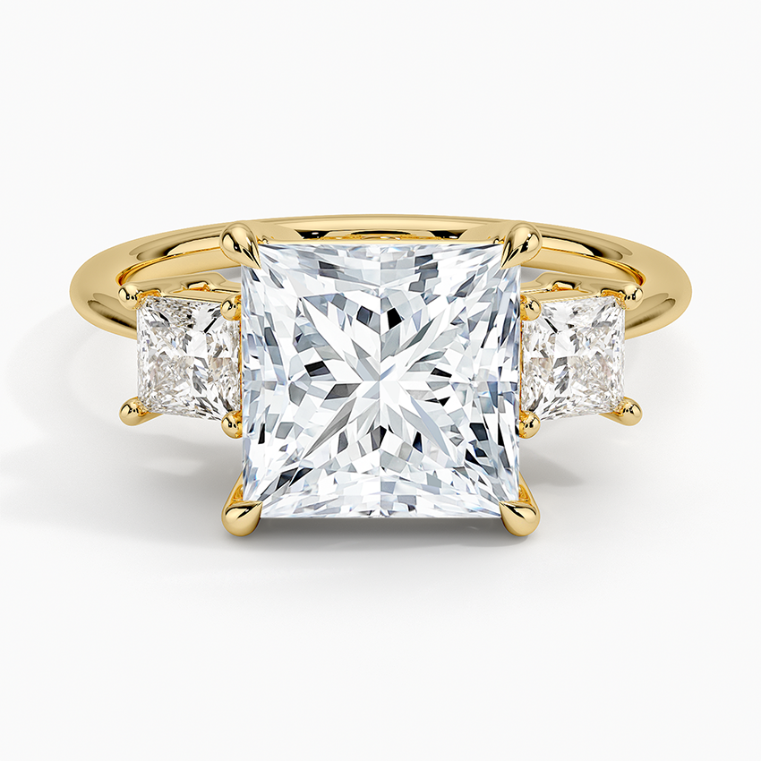 Princess Cut Three Stone Diamond Ring Yellow Gold 18k Princess Engagement Ring