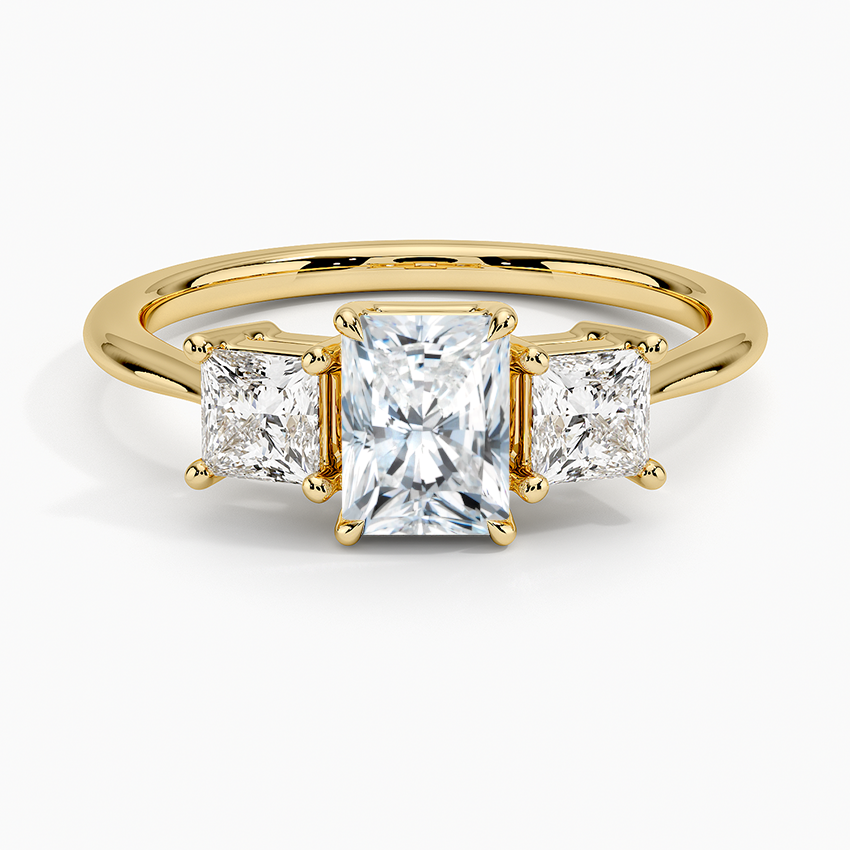 Princess Cut Three Stone Diamond Ring Yellow Gold 18k Radiant Engagement Ring