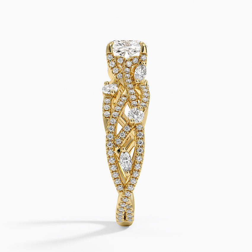 Grand Secret Garden Diamond Ring Yellow Gold 18k Cushion Engagement Ring