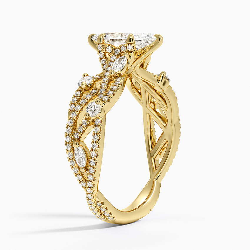 Grand Secret Garden Diamond Ring Yellow Gold 18k Marquise Engagement Ring