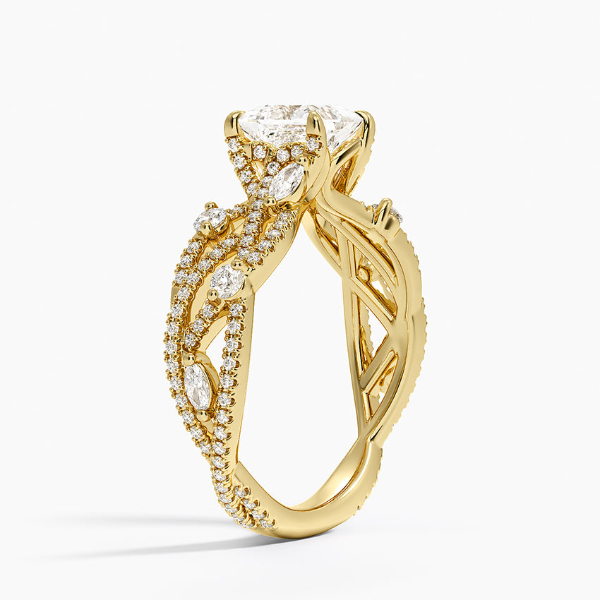 Grand Secret Garden Diamond Ring Yellow Gold 18k Princess Engagement Ring