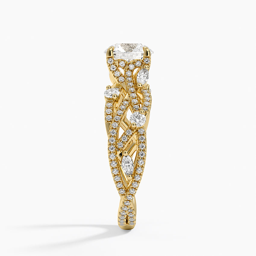 Grand Secret Garden Diamond Ring Yellow Gold 18k Round Engagement Ring