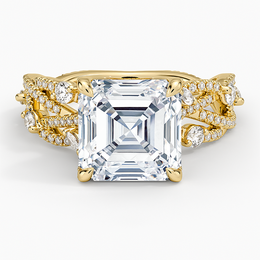 Grand Secret Garden Diamond Ring Yellow Gold 18k Asscher Engagement Ring