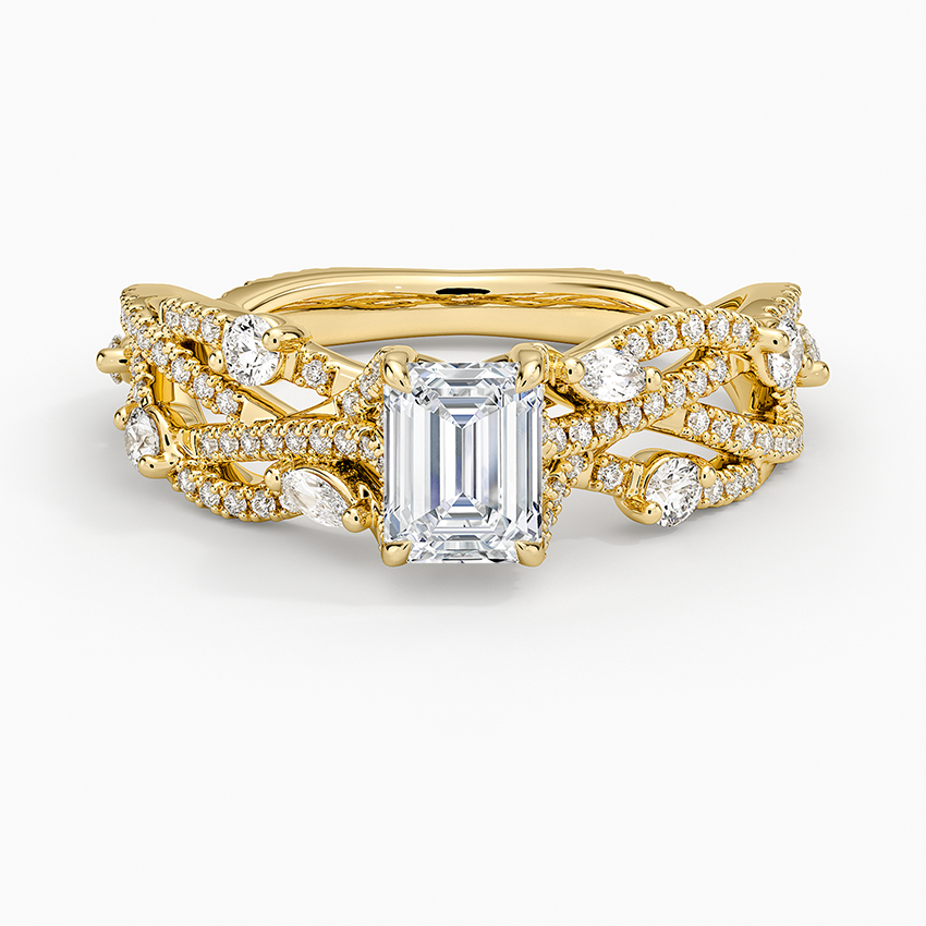 Grand Secret Garden Diamond Ring Yellow Gold 18k Emerald Engagement Ring