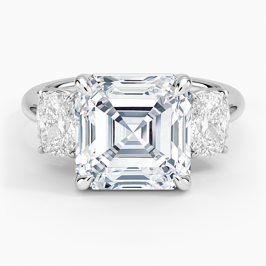 Luxe Faye Elongated Cushion Three Stone Diamond Ring (1 ct. tw.) Platinum Asscher Engagement Ring