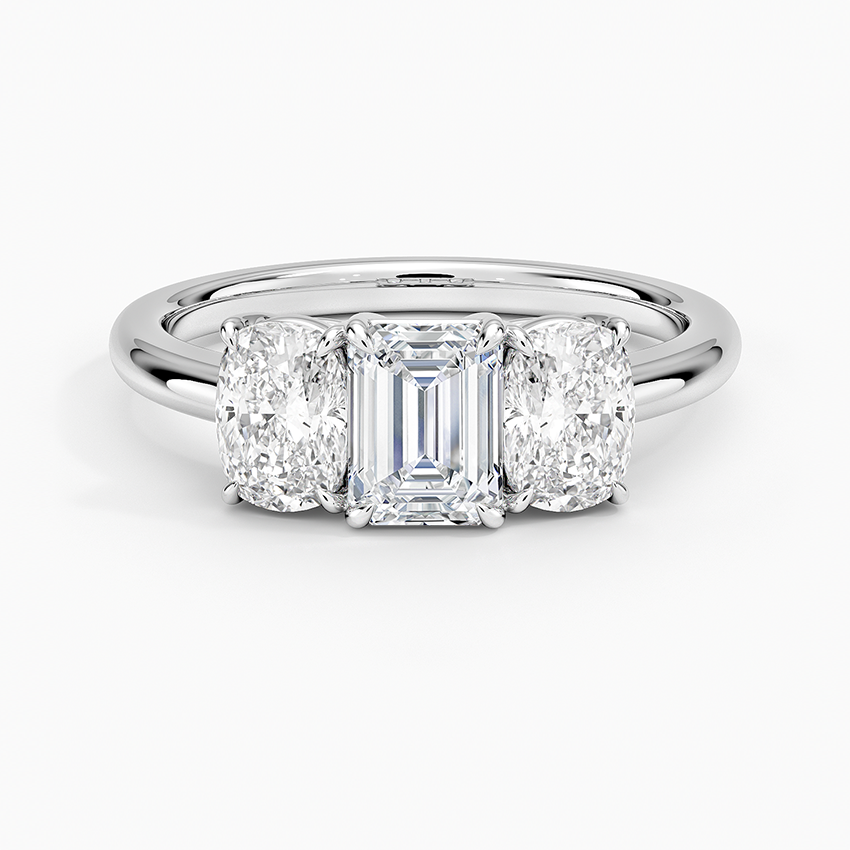 Luxe Faye Elongated Cushion Three Stone Diamond Ring (1 ct. tw.) Platinum Emerald Engagement Ring