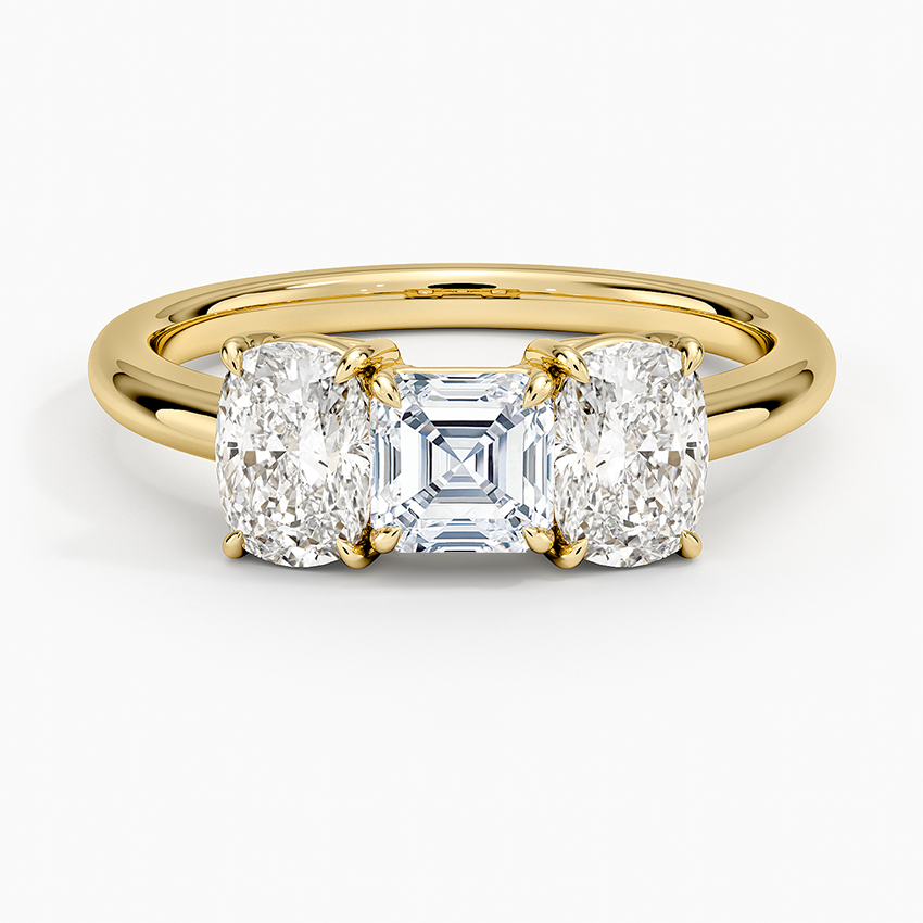 Luxe Faye Elongated Cushion Three Stone Diamond Ring (1 ct. tw.) Yellow Gold 18k Asscher Engagement Ring