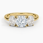 Faye Elongated Cushion Three Stone Diamond Ring Yellow Gold 18k Cushion Engagement Ring