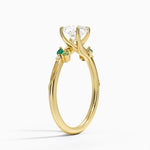 Camellia Milgrain Green Gemstone and Diamond Ring Yellow Gold 18k Cushion Engagement Ring