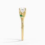 Camellia Milgrain Green Gemstone and Diamond Ring Yellow Gold 18k Cushion Engagement Ring