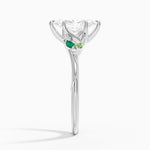 Camellia Milgrain Green Gemstone and Diamond Ring Platinum Marquise Engagement Ring