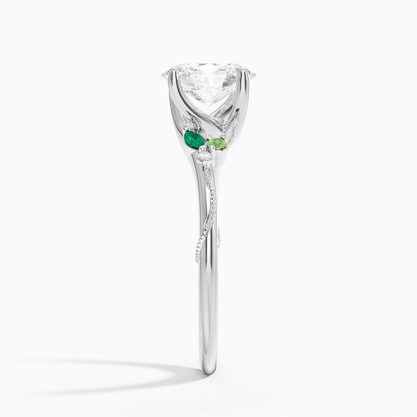 Camellia Milgrain Green Gemstone and Diamond Ring Platinum Oval Engagement Ring