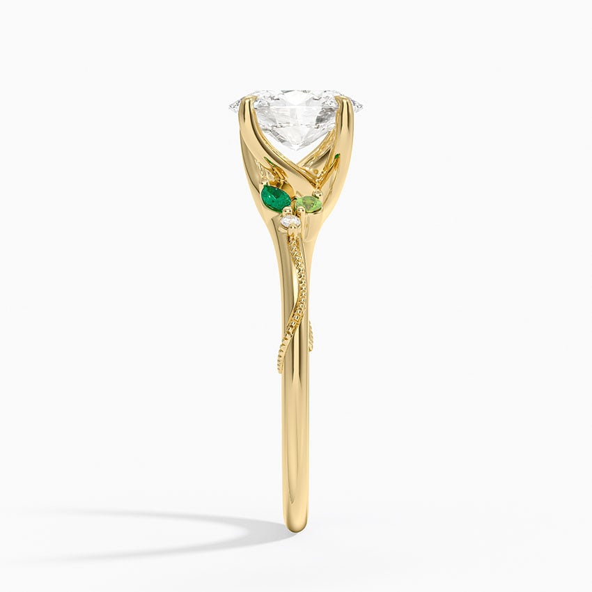 Camellia Milgrain Green Gemstone and Diamond Ring Yellow Gold 18k Oval Engagement Ring