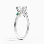 Camellia Milgrain Green Gemstone and Diamond Ring Platinum Pear Engagement Ring
