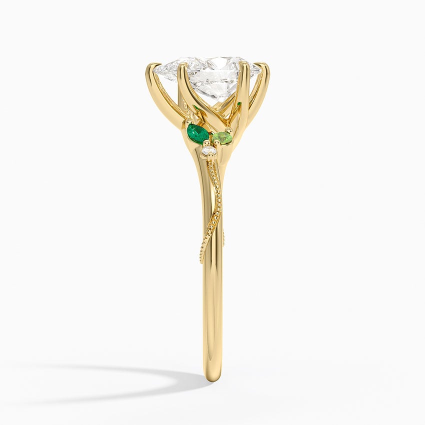 Camellia Milgrain Green Gemstone and Diamond Ring Yellow Gold 18k Pear Engagement Ring