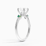 Camellia Milgrain Green Gemstone and Diamond Ring Platinum Princess Engagement Ring