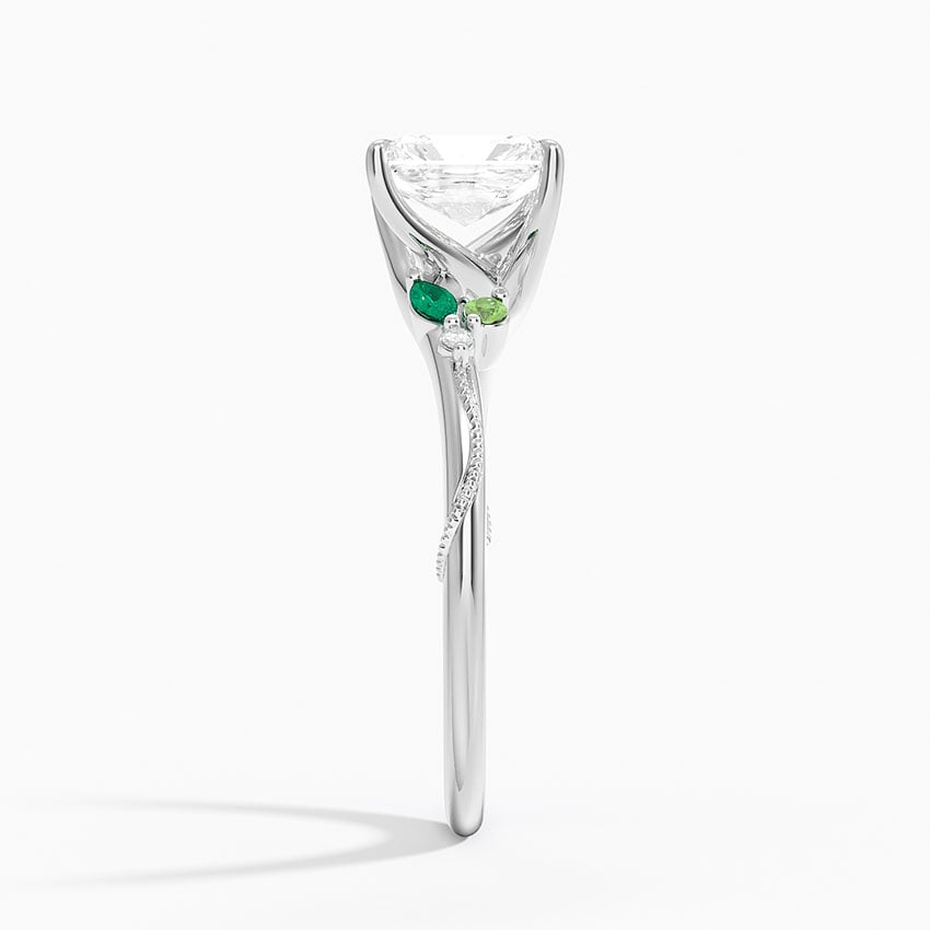 Camellia Milgrain Green Gemstone and Diamond Ring Platinum Radiant Engagement Ring