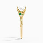 Camellia Milgrain Green Gemstone and Diamond Ring Yellow Gold 18k Radiant Engagement Ring