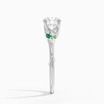 Camellia Milgrain Green Gemstone and Diamond Ring Platinum Round Engagement Ring